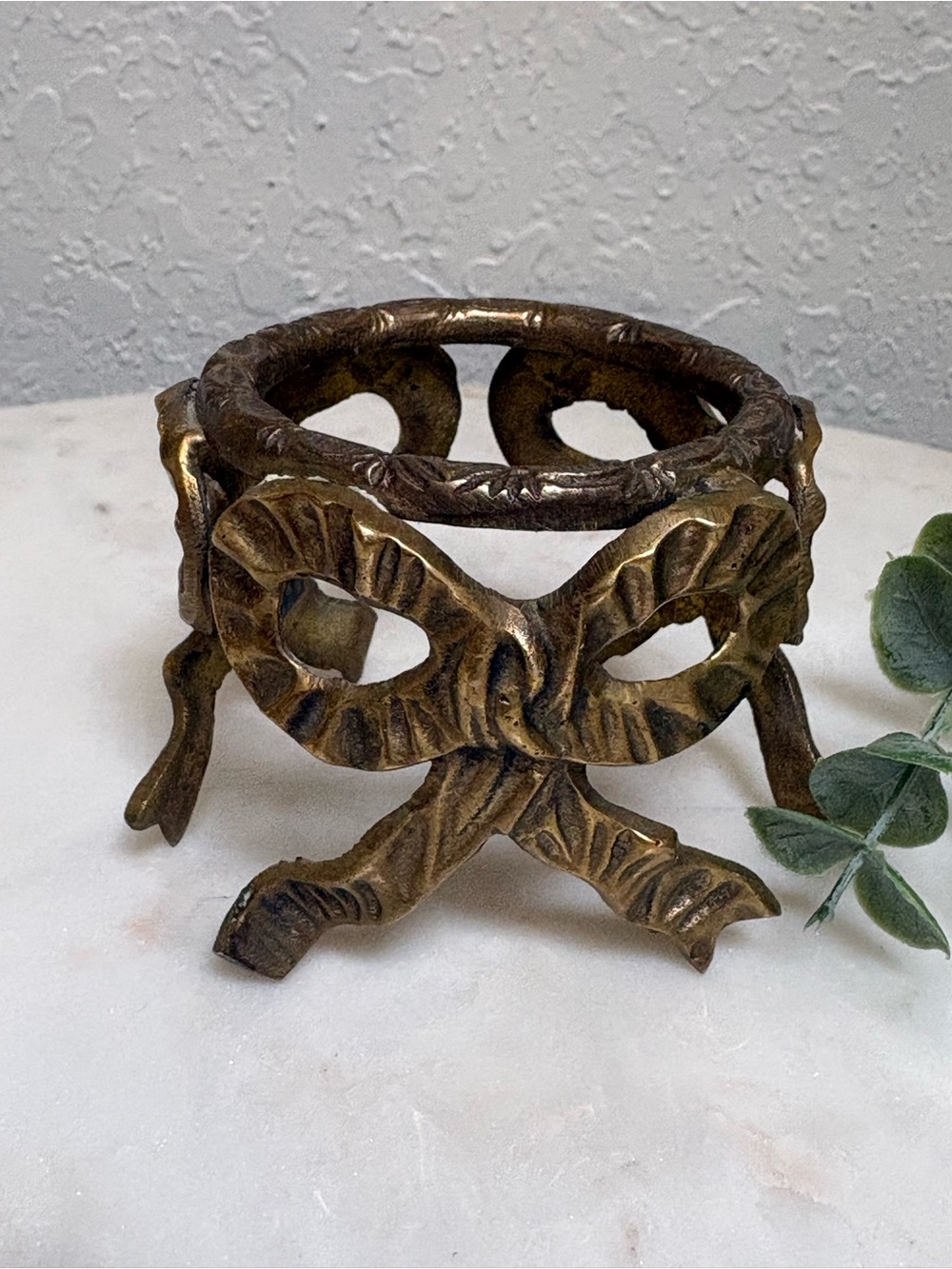Vintage Brass Bow Candle Holder